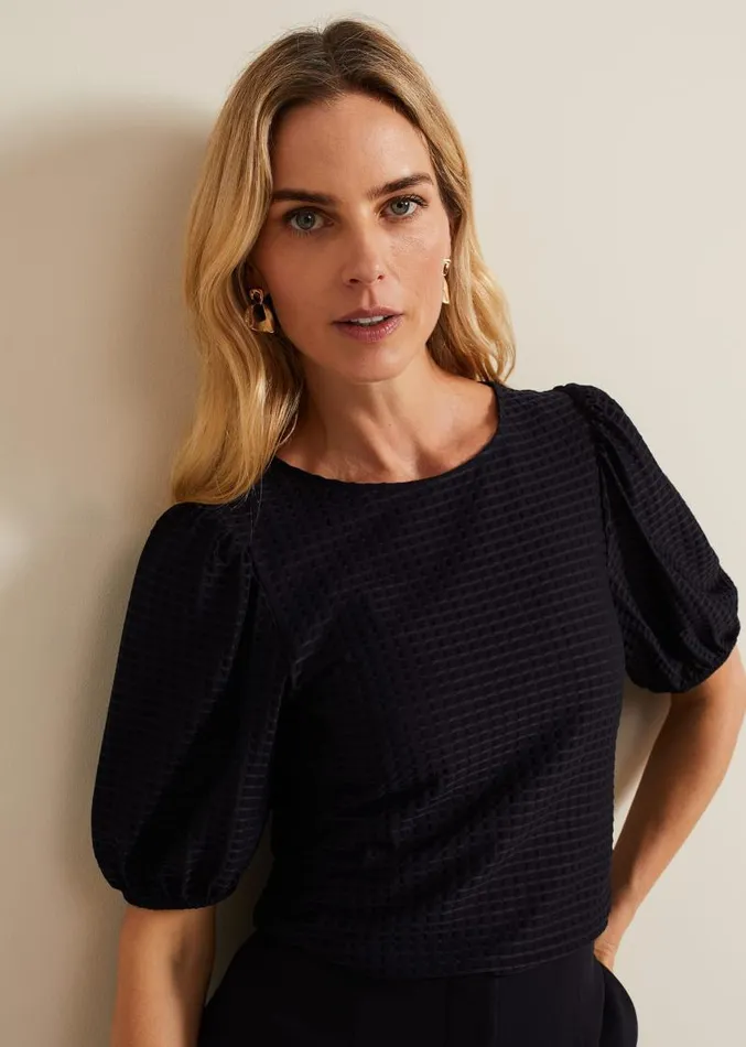 Adley Texture Bubble Sleeve Top Navy Women Phase Eight Tops and TShirts