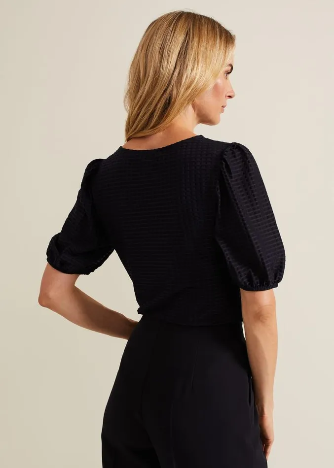 Adley Texture Bubble Sleeve Top Navy Women Phase Eight Tops and TShirts