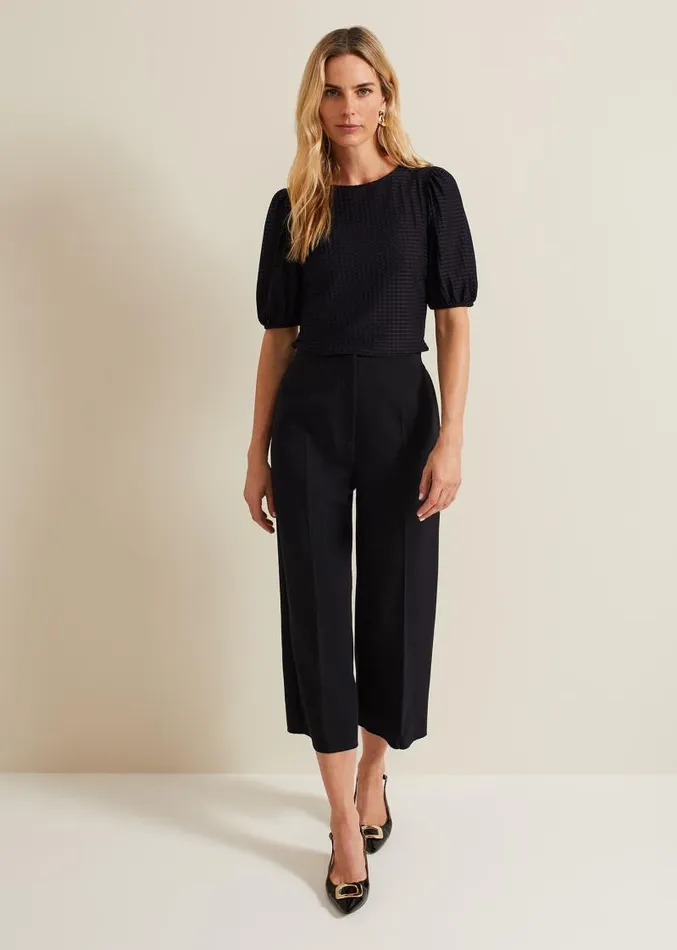 Adley Texture Bubble Sleeve Top Navy Women Phase Eight Tops and TShirts