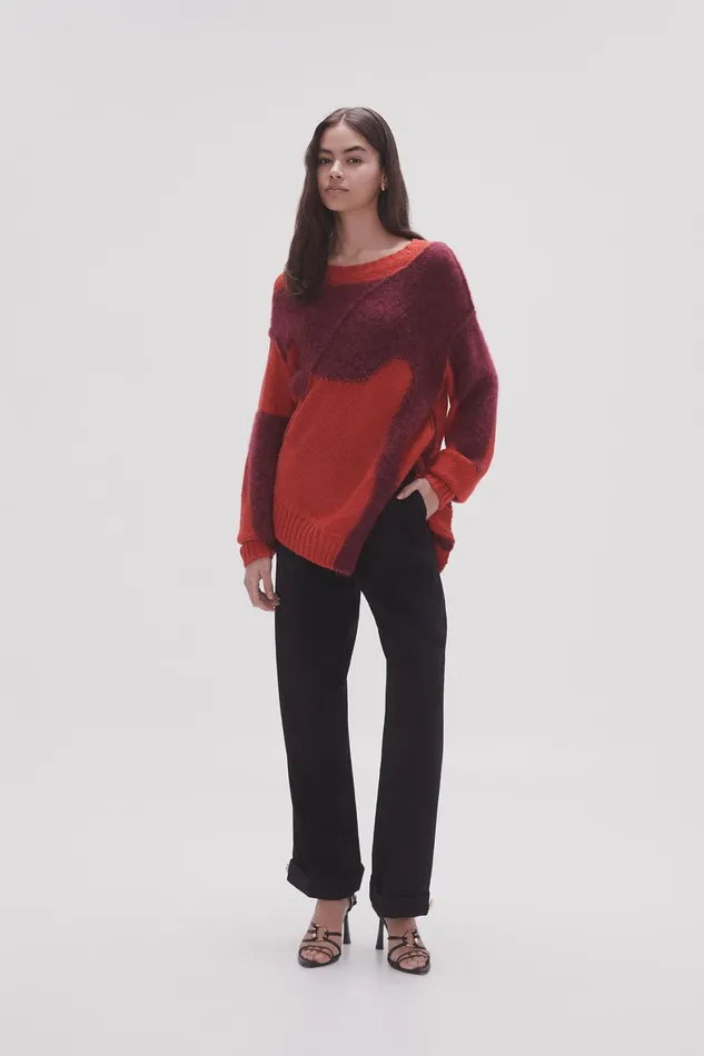 Aje Addie Intarsia Knit Jumper Scarlet Redgarnet Red Women Knitwear and Jumpers