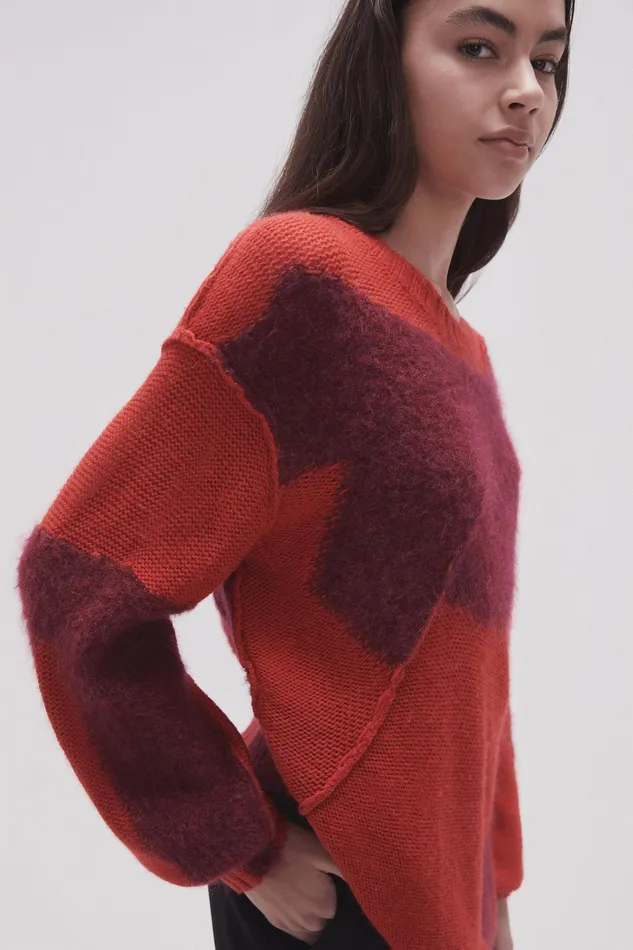 Aje Addie Intarsia Knit Jumper Scarlet Redgarnet Red Women Knitwear and Jumpers