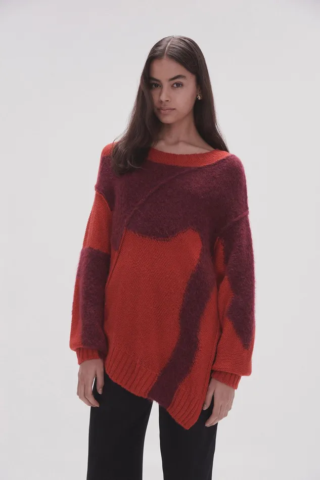 Aje Addie Intarsia Knit Jumper Scarlet Redgarnet Red Women Knitwear and Jumpers