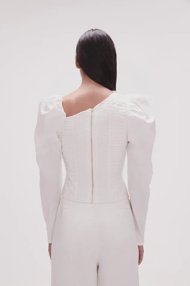 Aje Adelia Ruffle Long Sleeve Top Ivory Women Tops