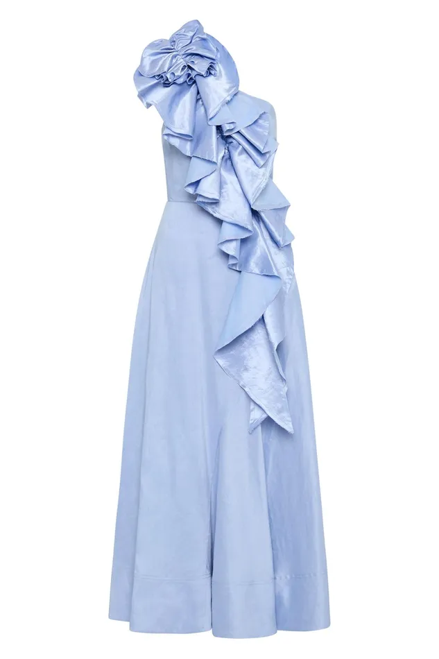 Aje Adelia Ruffle Midi Dress Light Sky Blue Women Dresses