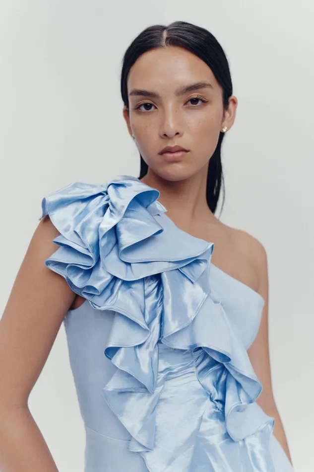 Aje Adelia Ruffle Midi Dress Light Sky Blue Women Dresses