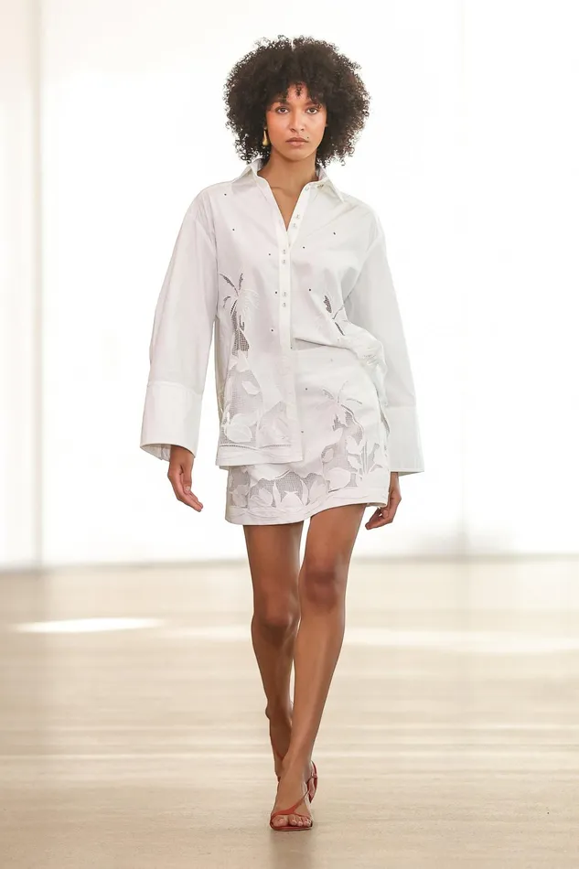 Aje Agua Embroidered Shirt Ivory Women Tops