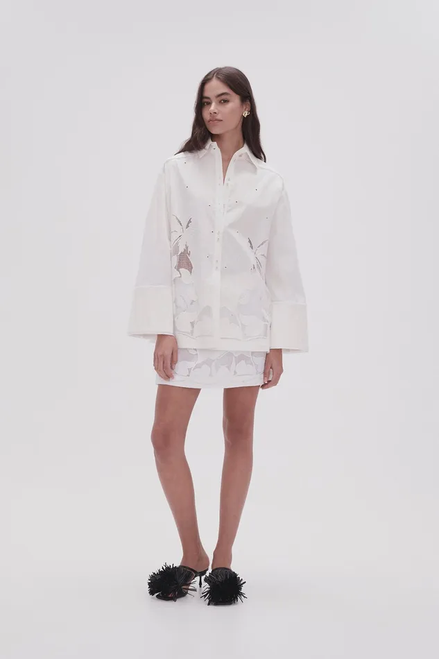 Aje Agua Embroidered Shirt Ivory Women Tops