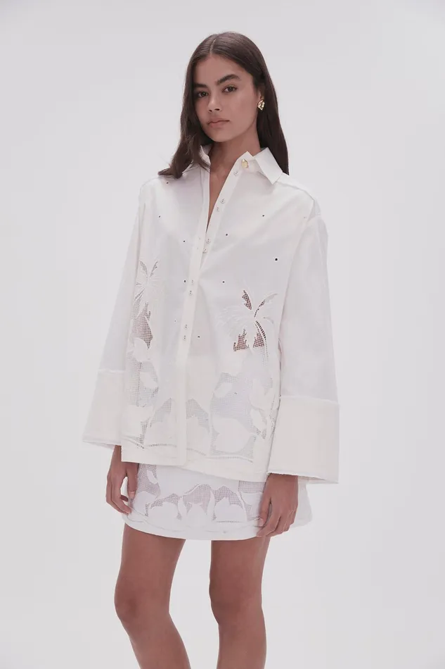 Aje Agua Embroidered Shirt Ivory Women Tops