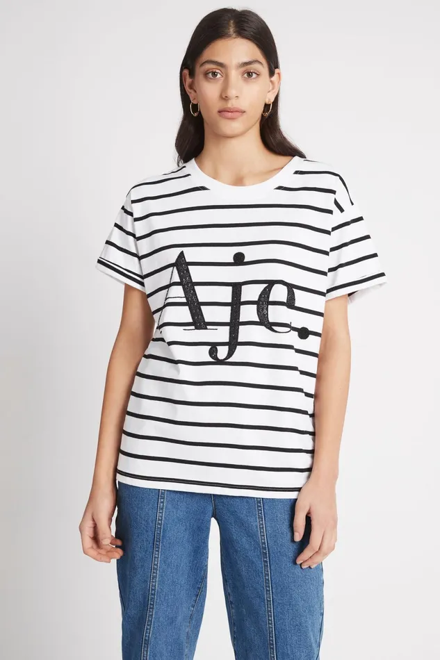 Aje Aje Logo Tee Blackwhite Stripe Women Tees