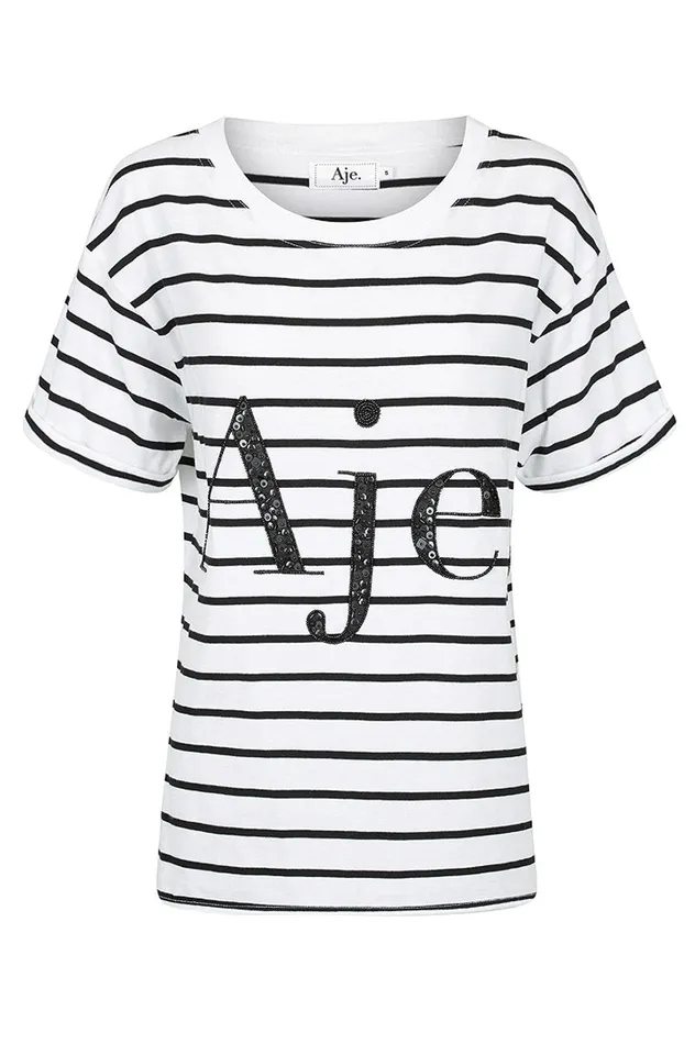Aje Aje Logo Tee Blackwhite Stripe Women Tees