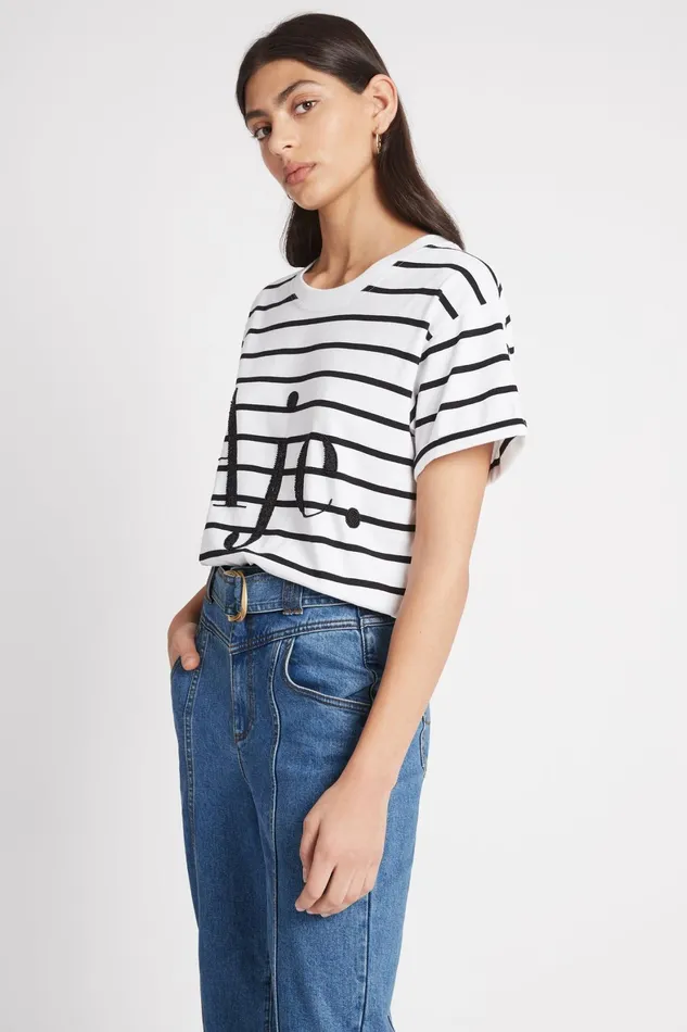 Aje Aje Logo Tee Blackwhite Stripe Women Tees