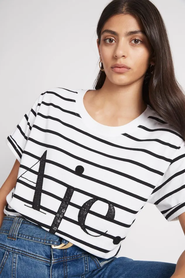 Aje Aje Logo Tee Blackwhite Stripe Women Tees