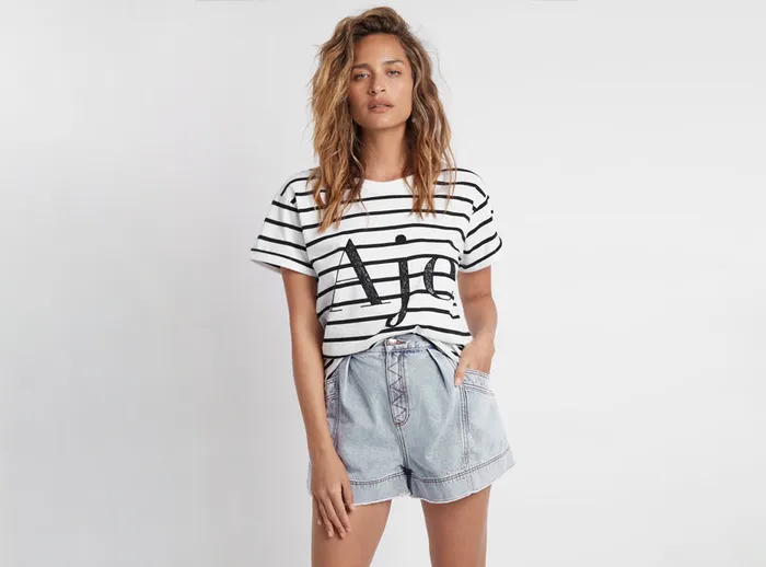 Aje Aje Logo Tee Blackwhite Stripe Women Tees