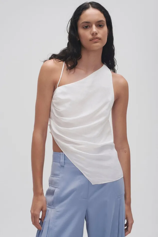 Aje Allure Asymmetric Draped Cami Ivory Women Tops