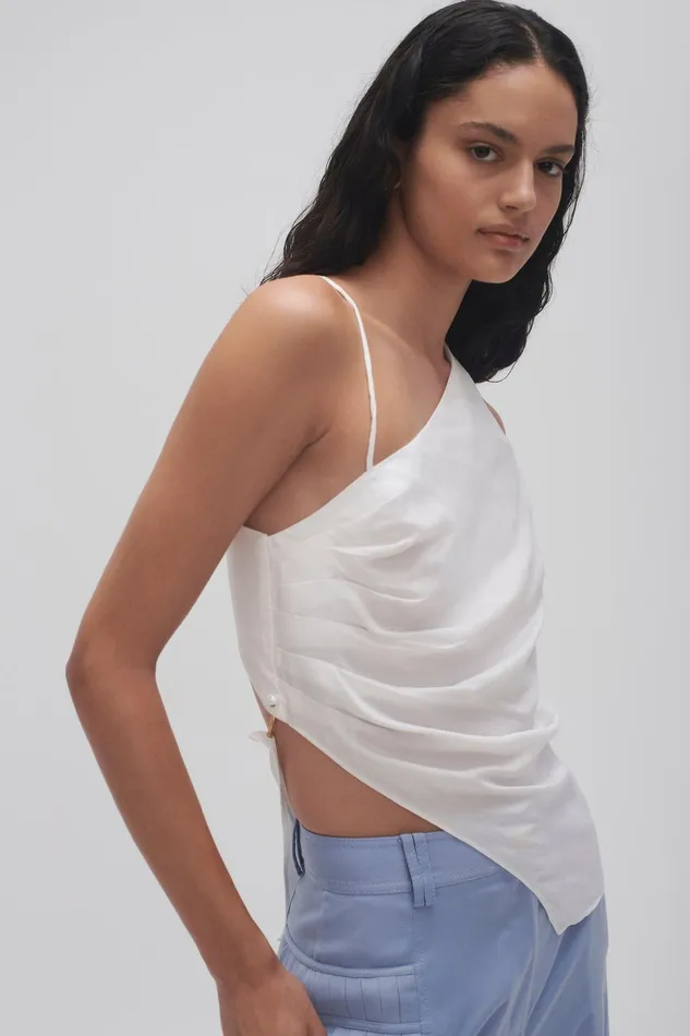Aje Allure Asymmetric Draped Cami Ivory Women Tops