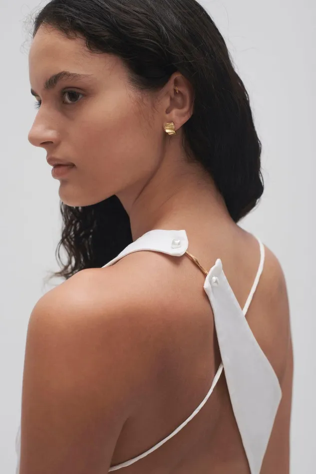 Aje Allure Asymmetric Draped Cami Ivory Women Tops