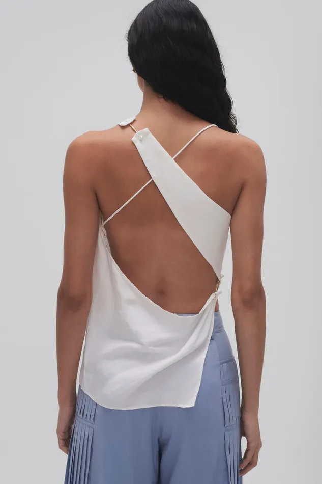Aje Allure Asymmetric Draped Cami Ivory Women Tops