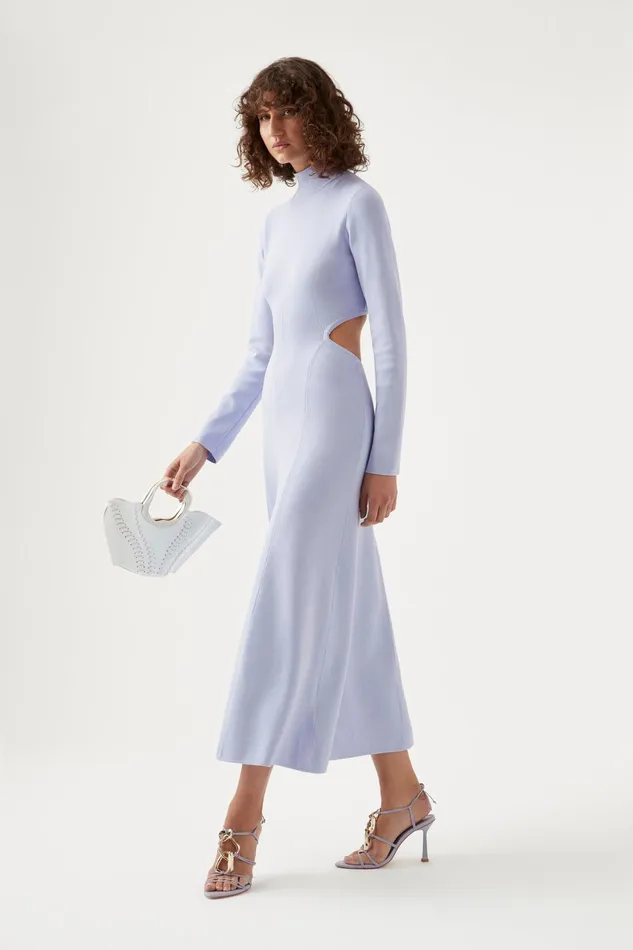 Aje Anika Cut Out Knit Dress Cool Lavender Women Body and Crepe Knit