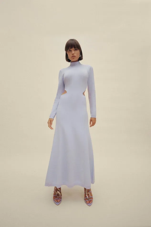 Aje Anika Cut Out Knit Dress Cool Lavender Women Body and Crepe Knit