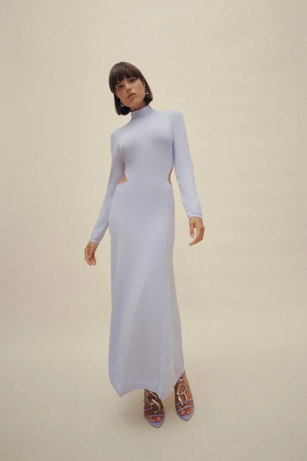 Aje Anika Cut Out Knit Dress Cool Lavender Women Body and Crepe Knit