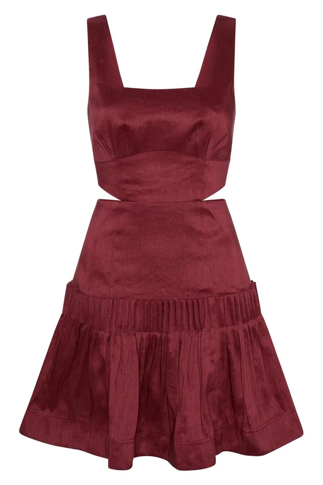 Aje Audette Pleated Mini Dress Burgundy Women Dresses