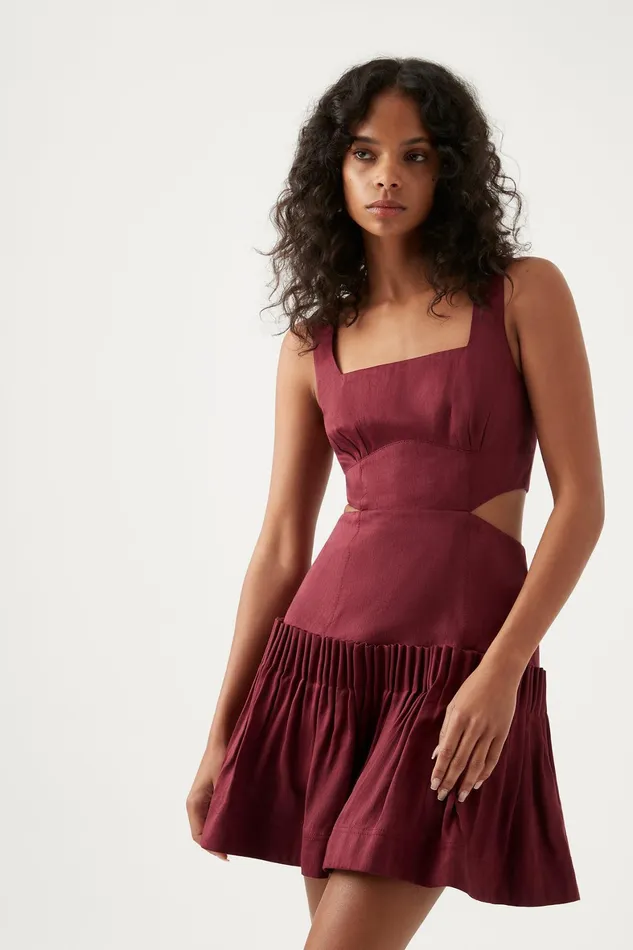 Aje Audette Pleated Mini Dress Burgundy Women Dresses