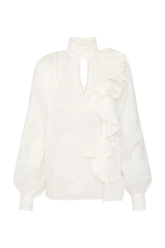 Aje Aura Frilled Tie Blouse Ivory Women Tops