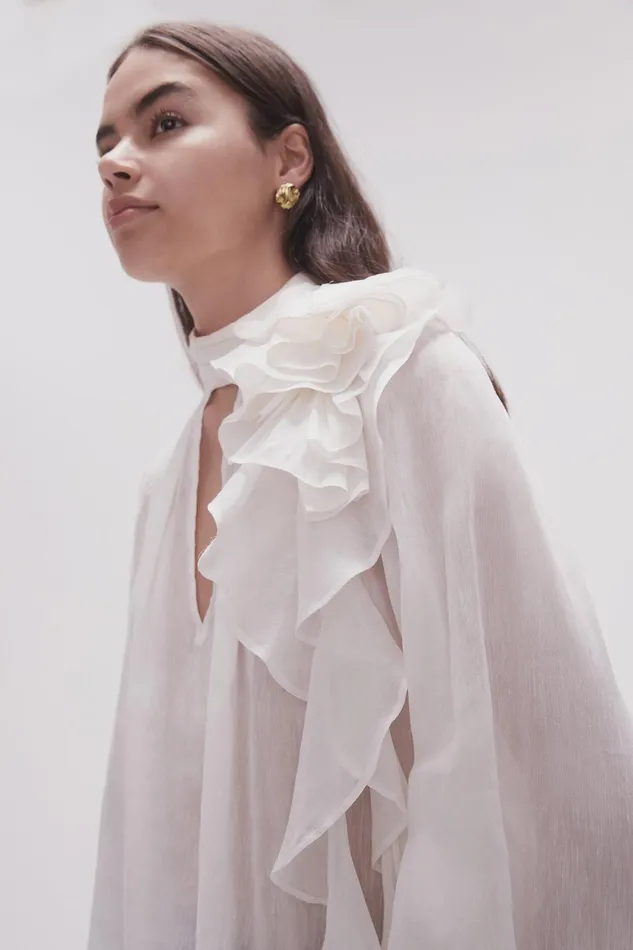 Aje Aura Frilled Tie Blouse Ivory Women Tops