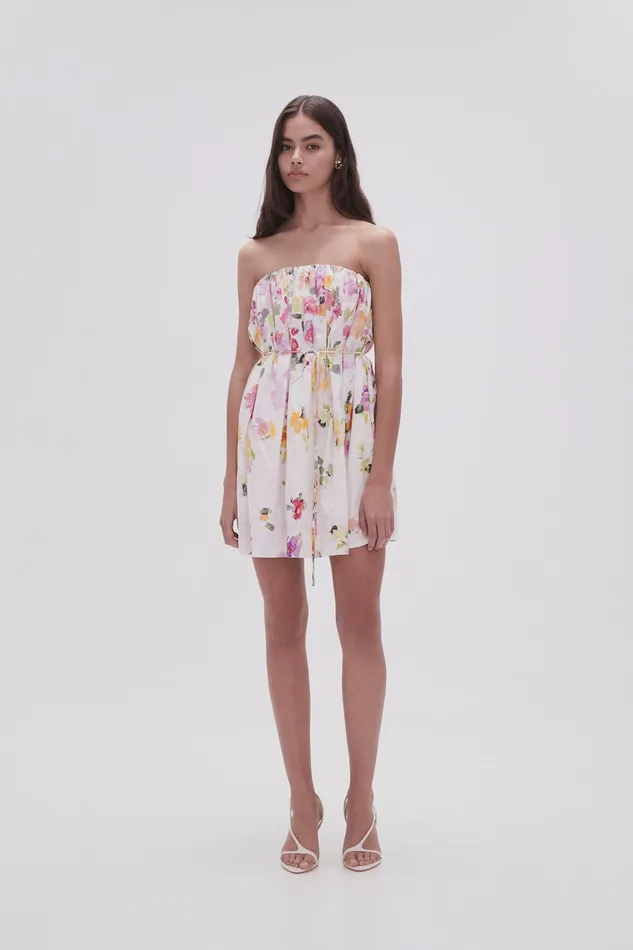 Aje Ayla Strapless Mini Dress Scattered Floral Women Dresses