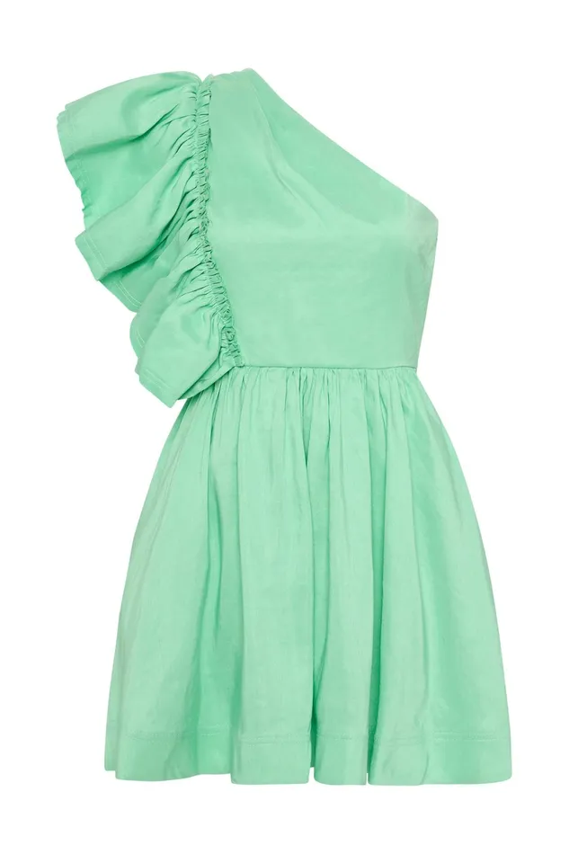 Aje Bonjour Asymmetric Mini Dress Marine Green Women Dresses