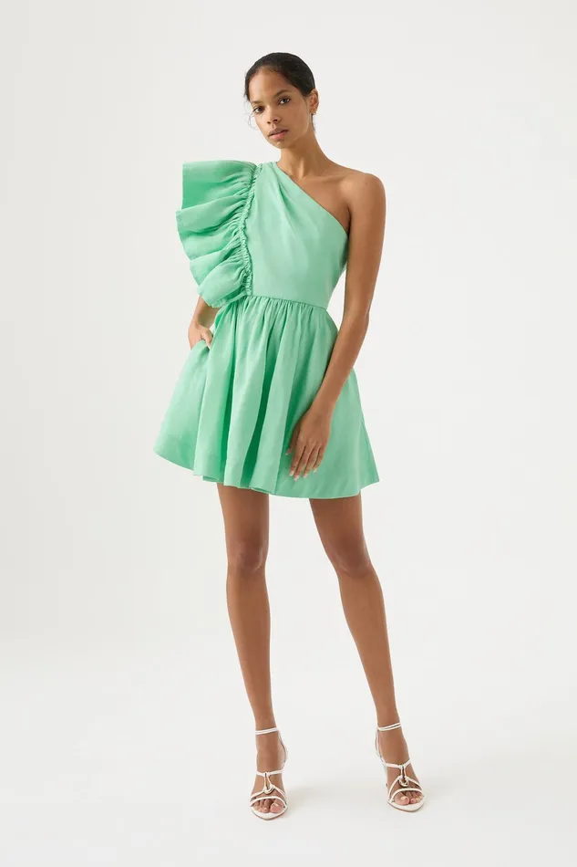 Aje Bonjour Asymmetric Mini Dress Marine Green Women Dresses