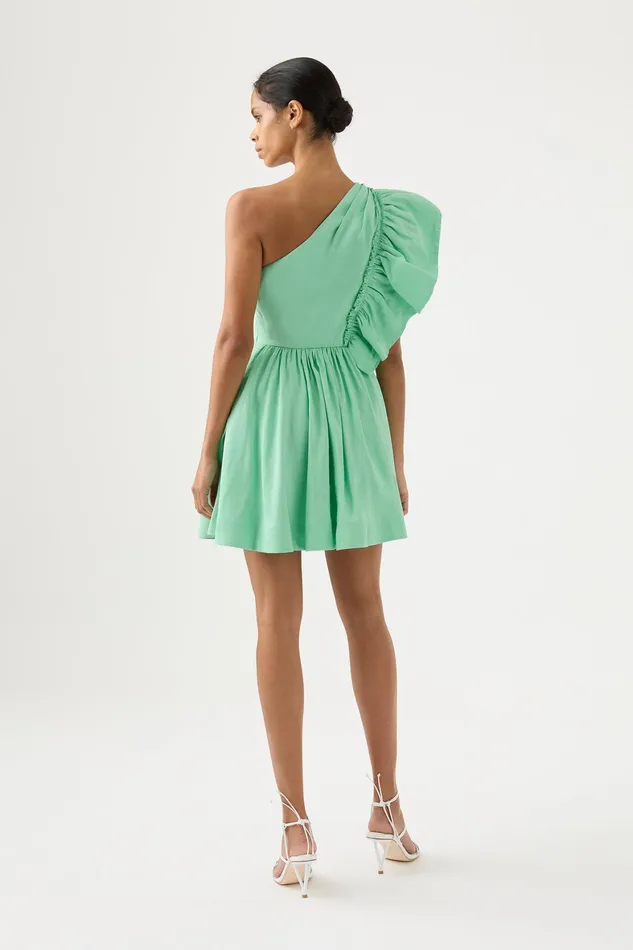 Aje Bonjour Asymmetric Mini Dress Marine Green Women Dresses