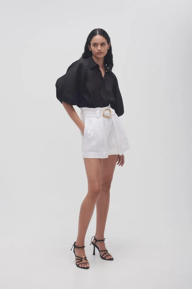 Aje Byblos Belted Linen Short Ivory Women Shorts