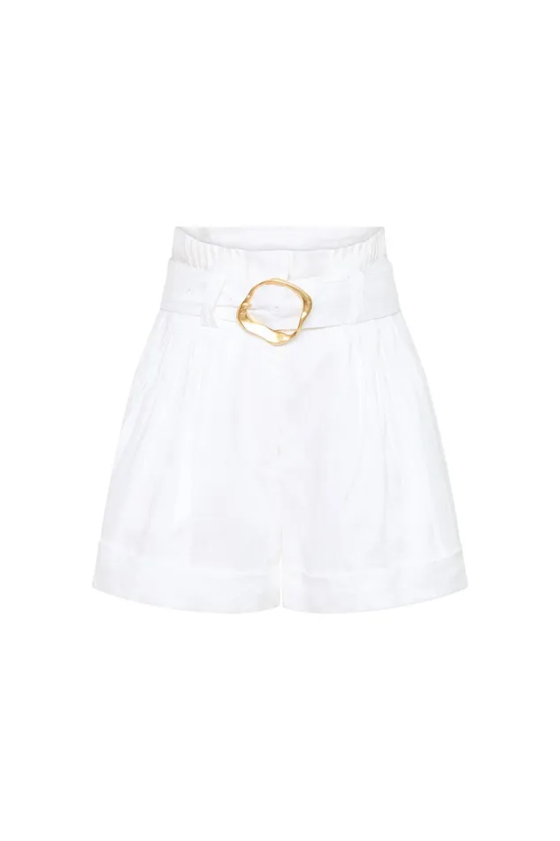 Aje Byblos Belted Linen Short Ivory Women Shorts