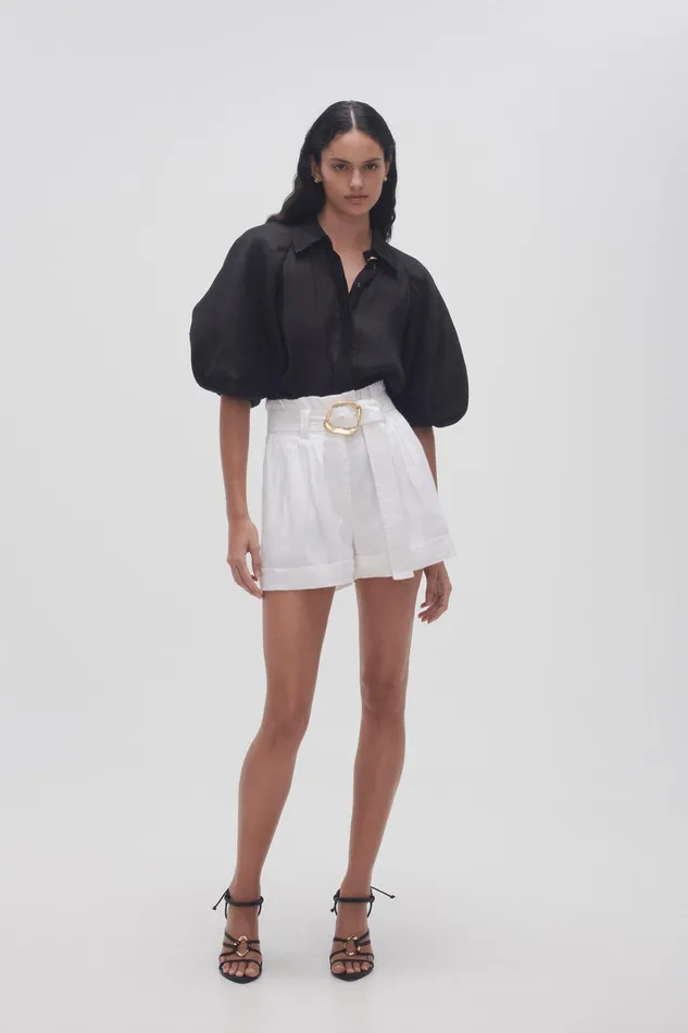 Aje Byblos Belted Linen Short Ivory Women Shorts