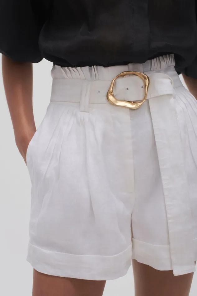 Aje Byblos Belted Linen Short Ivory Women Shorts