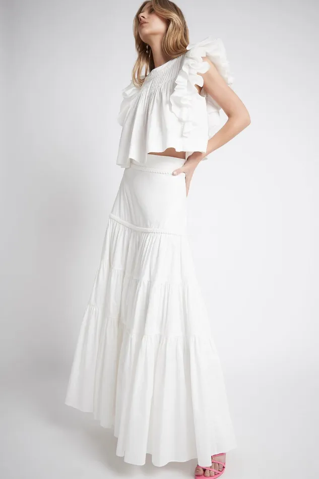 Aje Casabianca Braided Tiered Skirt Ivory Women Skirts