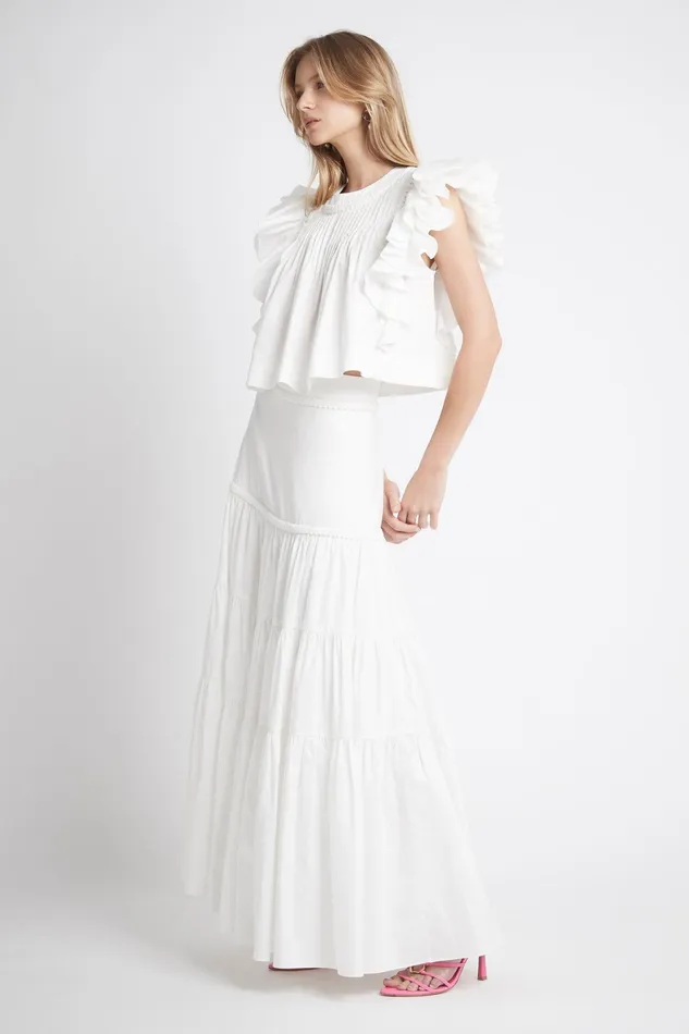 Aje Casabianca Braided Tiered Skirt Ivory Women Skirts
