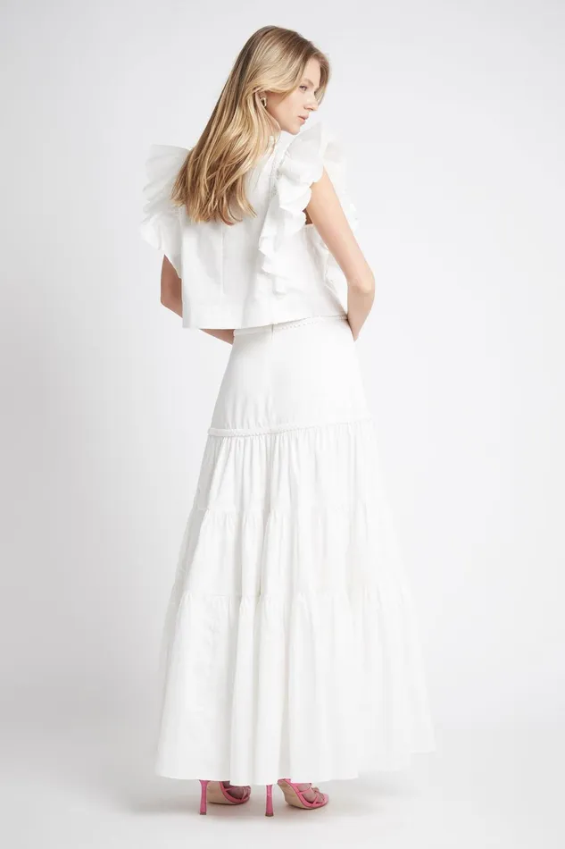 Aje Casabianca Braided Tiered Skirt Ivory Women Skirts