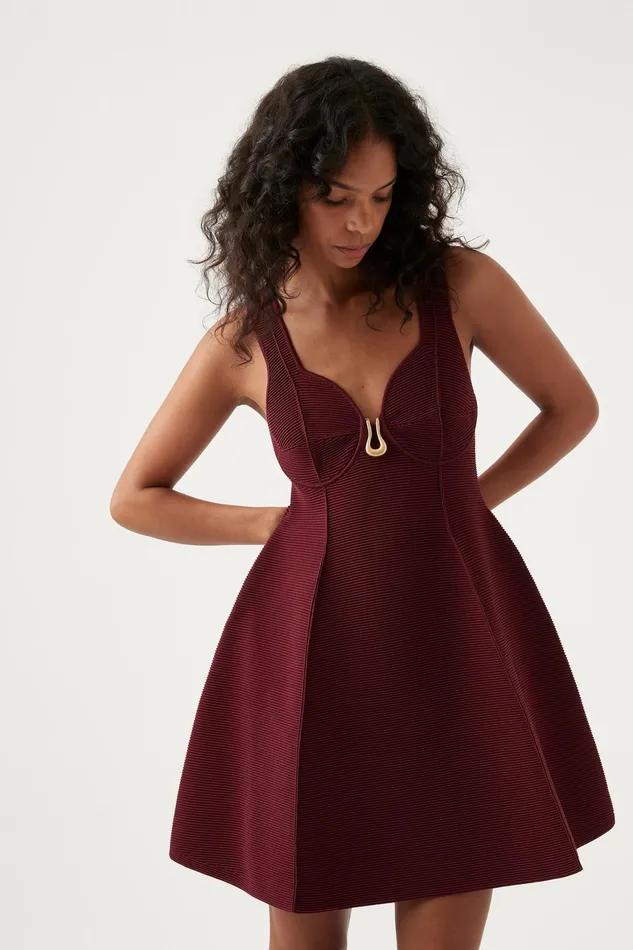 Aje Cast Knit Mini Dress Burgundy Women Dresses
