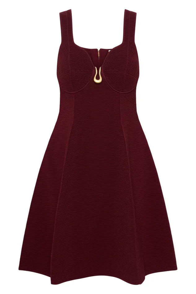 Aje Cast Knit Mini Dress Burgundy Women Dresses