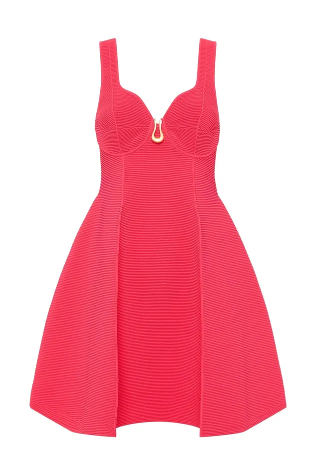 Aje Cast Knit Mini Dress Rouge Pink Women Dresses