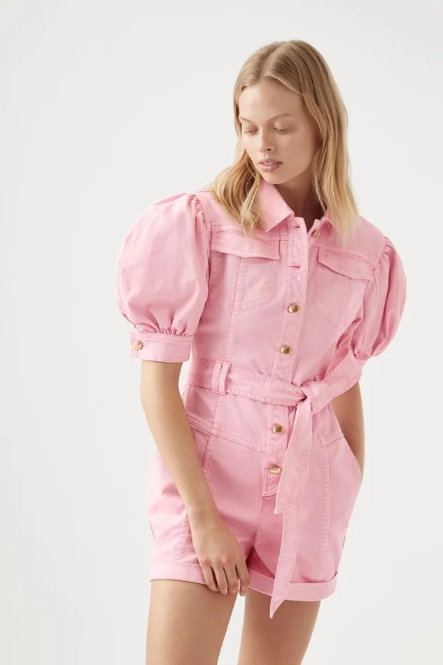 Aje Cecilly Denim Jumpsuit Bon Bon Pink Women Denim
