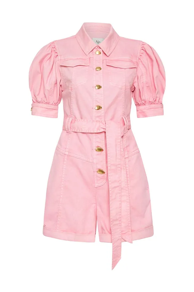 Aje Cecilly Denim Jumpsuit Bon Bon Pink Women Denim