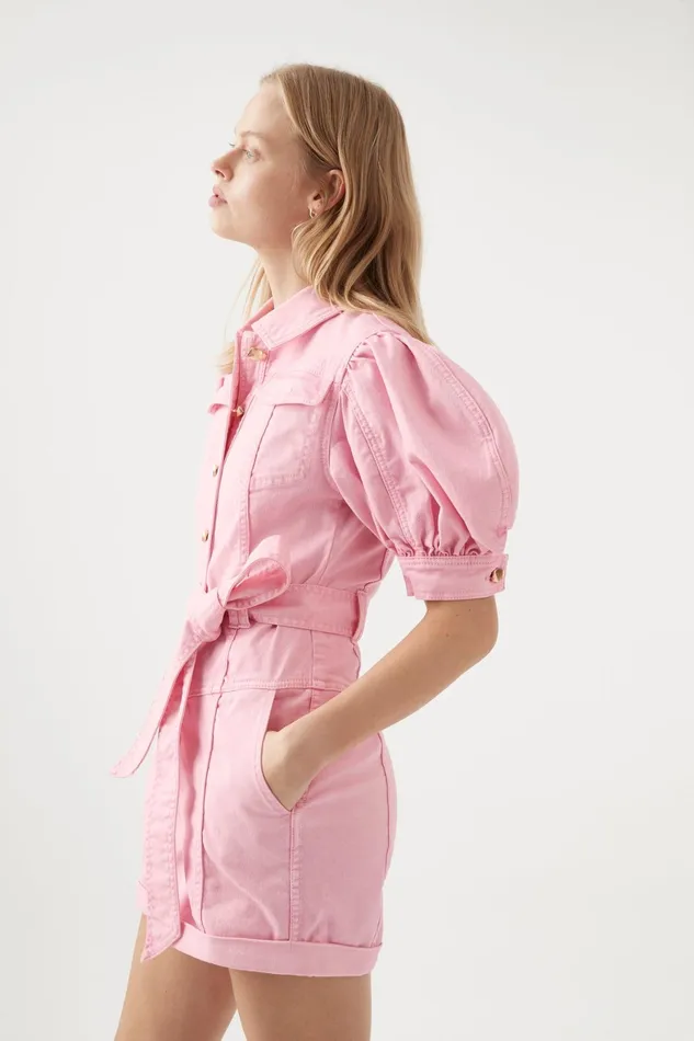 Aje Cecilly Denim Jumpsuit Bon Bon Pink Women Denim