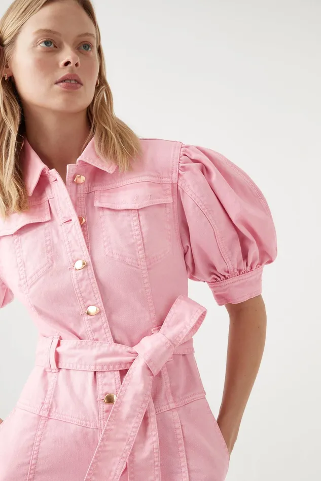 Aje Cecilly Denim Jumpsuit Bon Bon Pink Women Denim