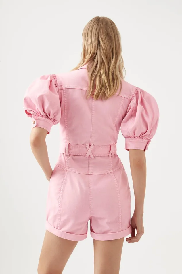 Aje Cecilly Denim Jumpsuit Bon Bon Pink Women Denim