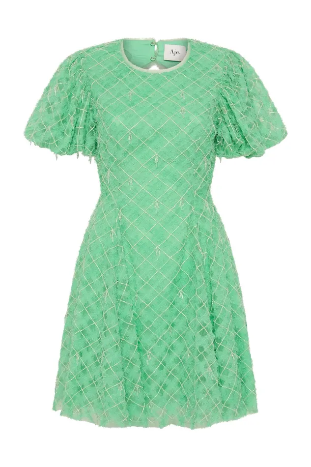 Aje Context Embellished Mini Dress Marine Green Women Dresses