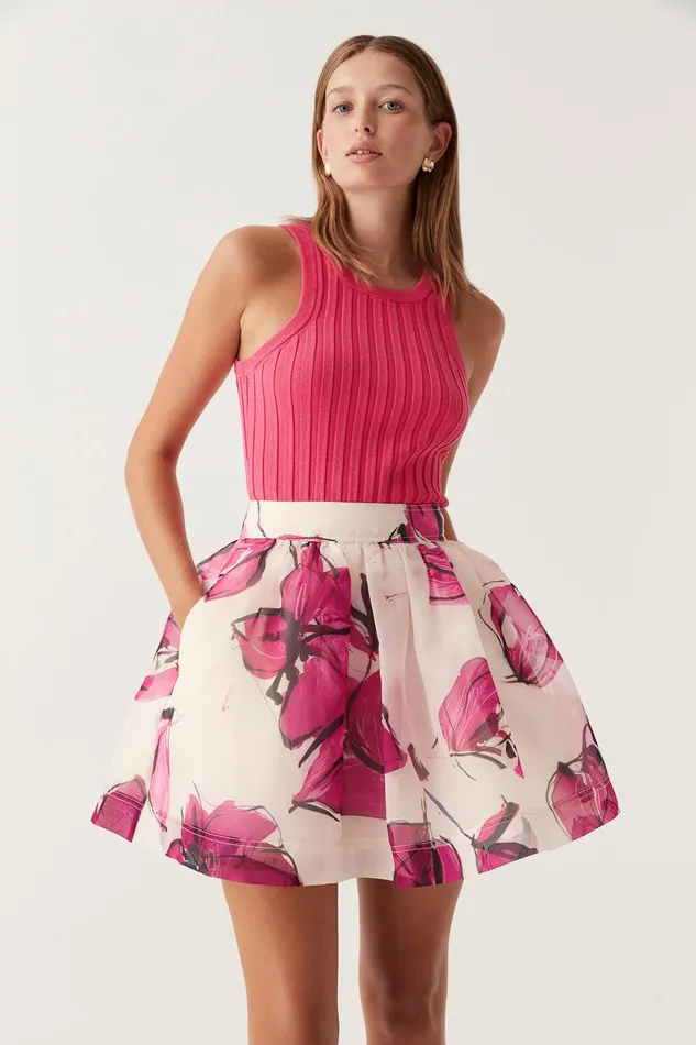 Aje Dixie Flared Mini Skirt Falling Florals Women Skirts