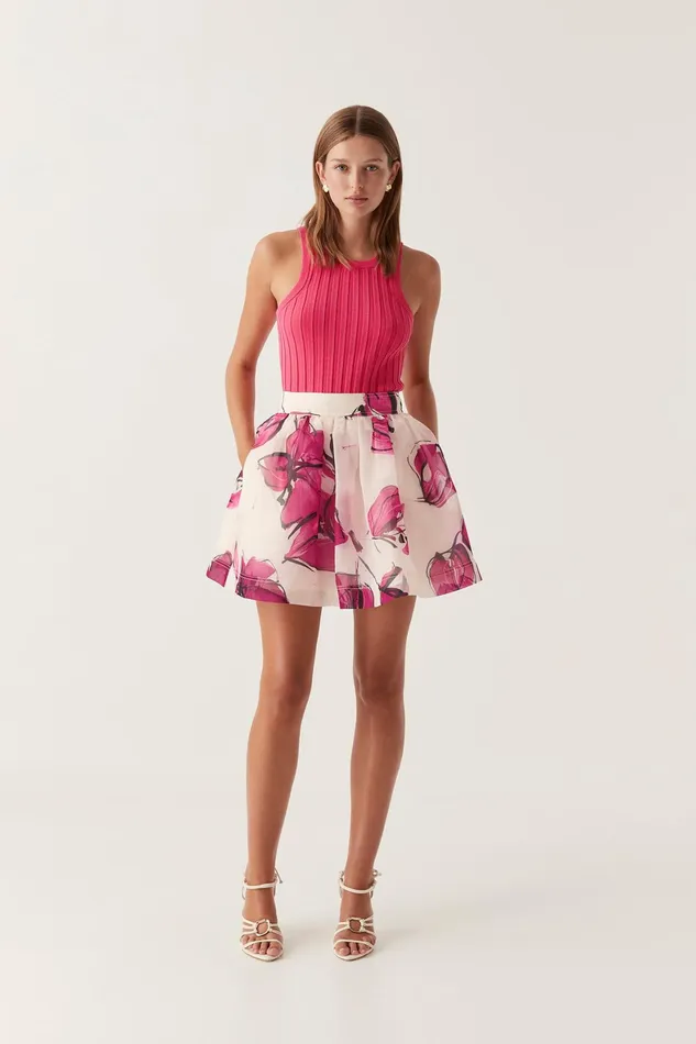 Aje Dixie Flared Mini Skirt Falling Florals Women Skirts